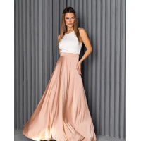 Бежевая шелковая расклешенная юбка в пол