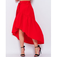 Красная асимметричная оригинальная юбка на запах